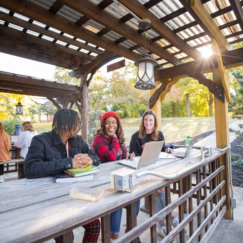 Students talking on campus